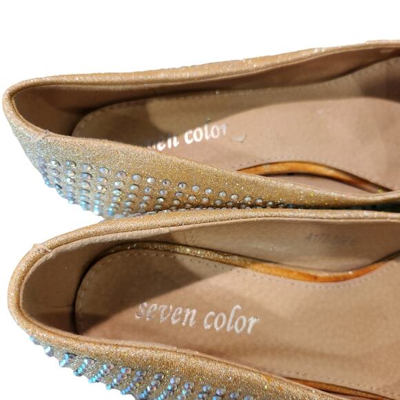 Seven Color Pumps Heels Womens Sz 6.5 Rhinestone Covered Pale Gold Pumps - Picture 7 of 10